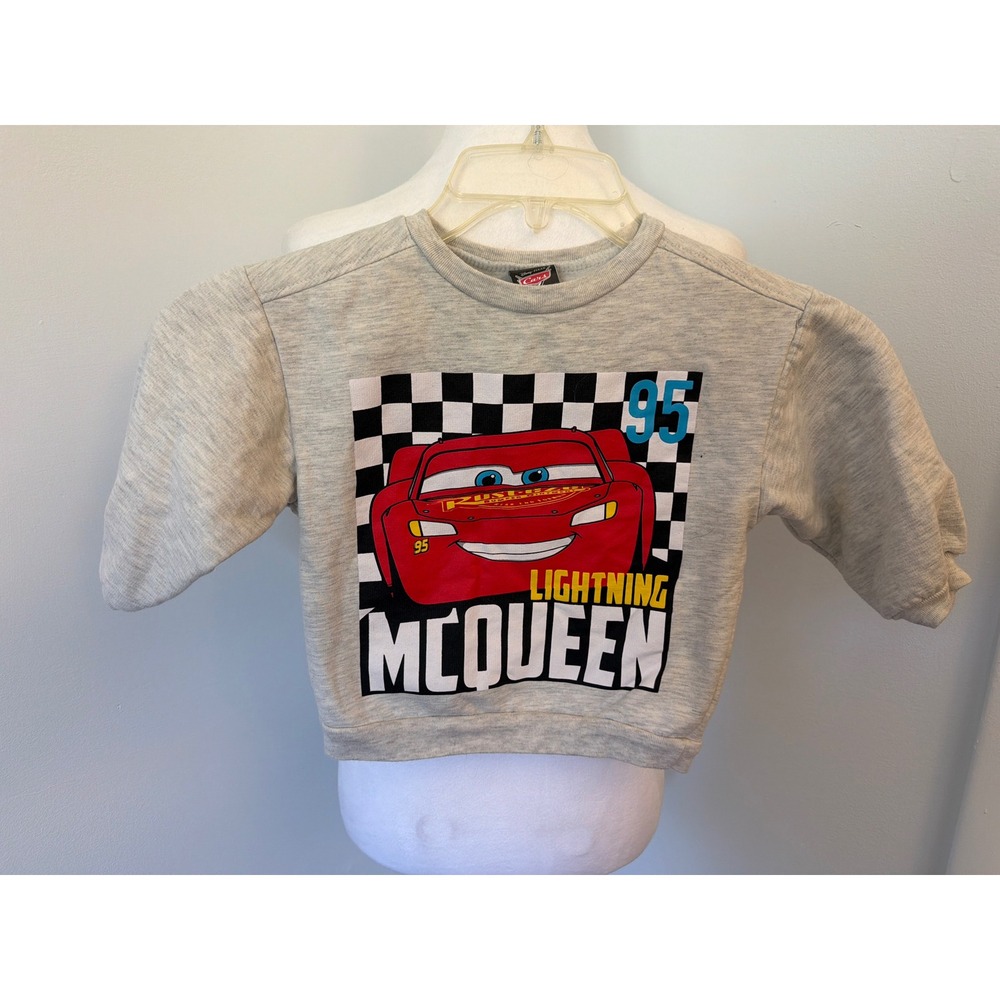 Disney Pixar Cars Lightning McQueen Gray Sweatshirt Kids Size 3T Built 4 Speed